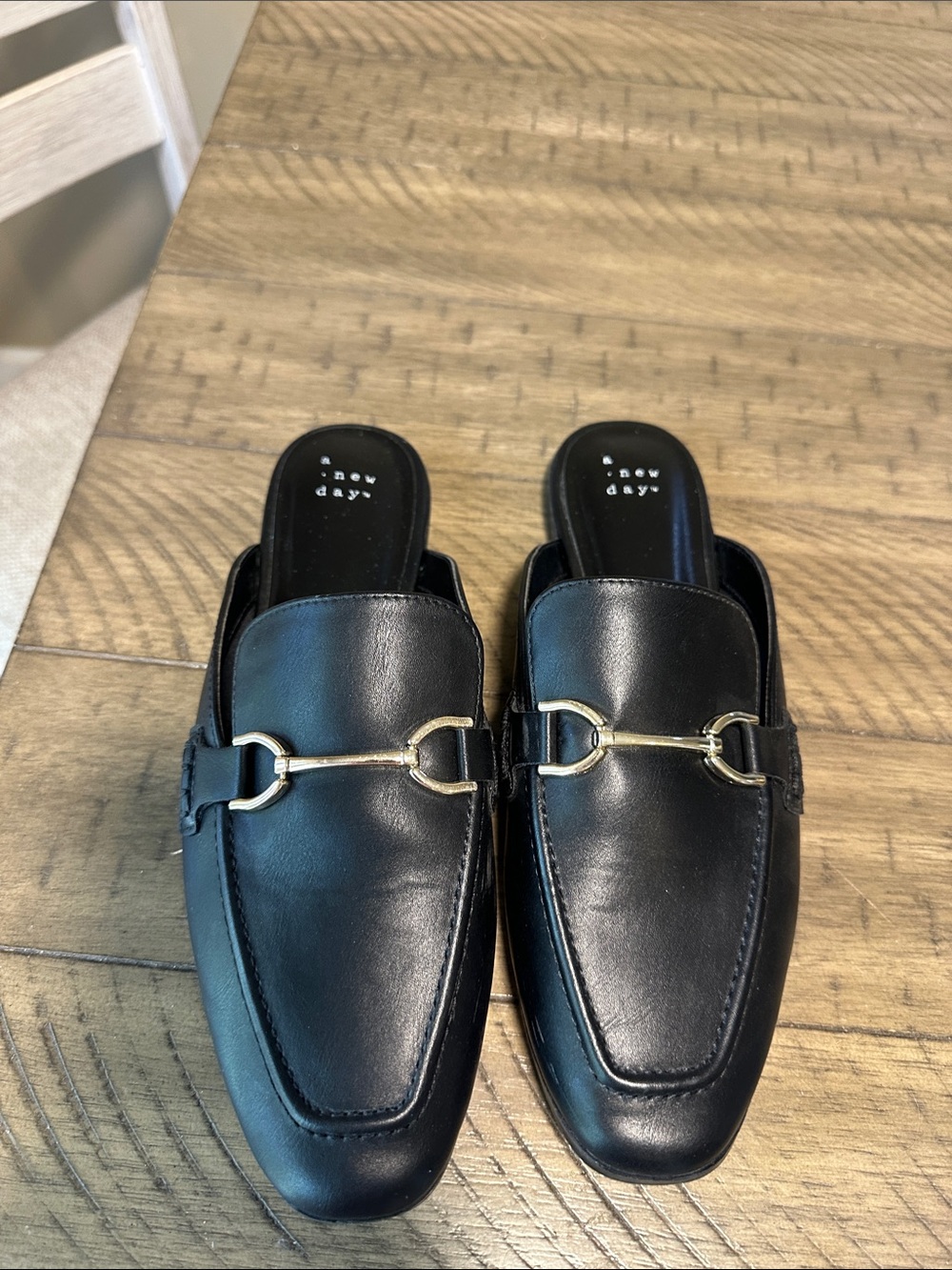 a new day Black Slip-On Loafers with Gold Bit Accent